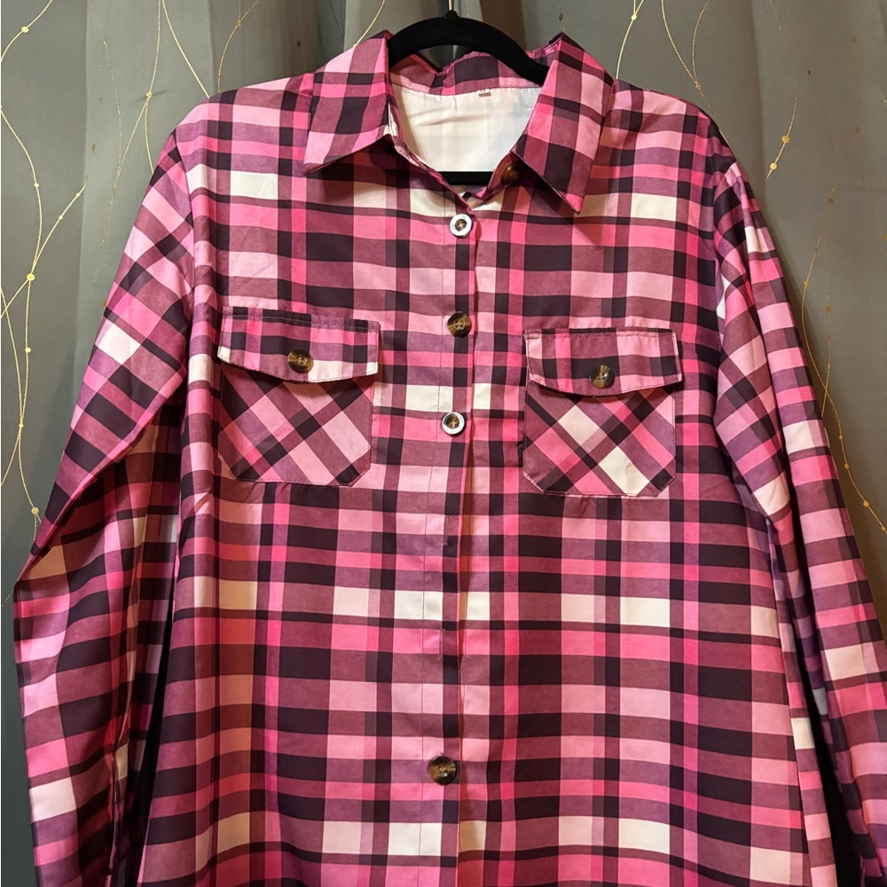 Women's Pink Plaid Blouse